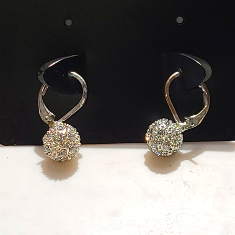 Faux Silver & Diamond Drop Earrings